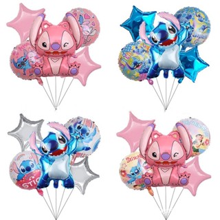 ลูกโป่งฟิล์มอลูมิเนียม รูป Disney Angel Stitch Lilo และ Stitch สําหรับตกแต่งงานปาร์ตี้วันเกิด จํานวน 5 ชิ้น ต่อชุด