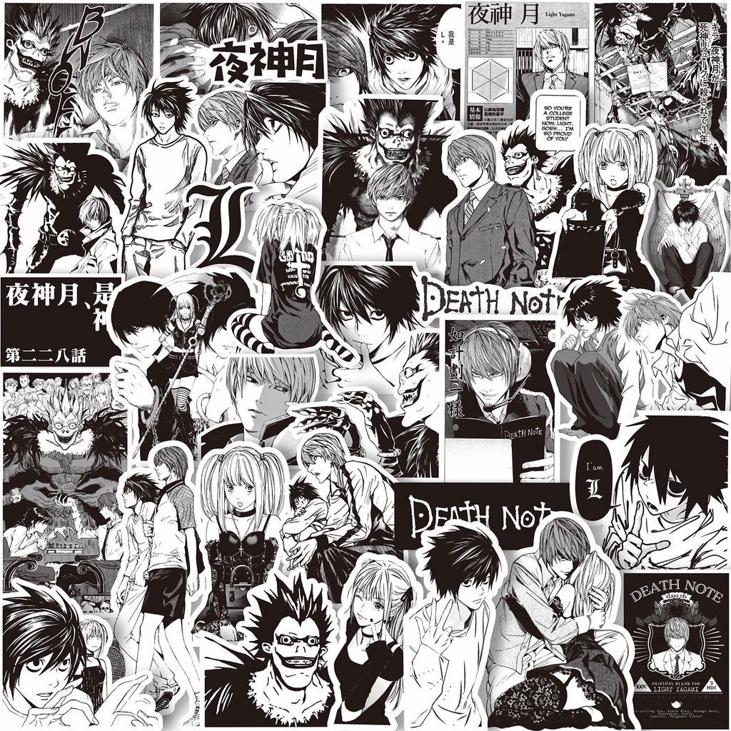64Pcs/Set ❉ Death Note . Classical Black & White Series 02 Stickers ❉ DIY Fashion Decals Doodle Stickers