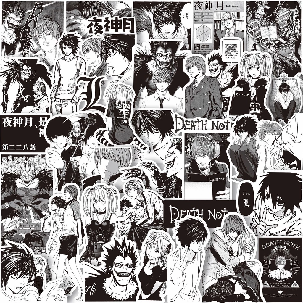 64Pcs/Set ❉ Death Note . Classical Black & White Series 02 Stickers ❉ DIY Fashion Decals Doodle Stickers