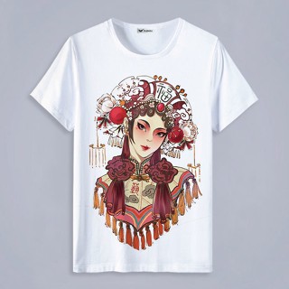 【hot sale】เสื้อยืดแขนสั้น พิมพ์ลายดอกไม้ สไตล์จีน สําหรับผู้ชาย และผู้หญิง 4