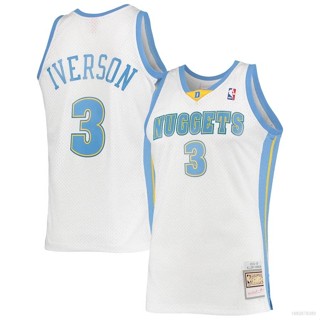 เสื้อกีฬาบาสเก็ตบอล ขนาดใหญ่ ลาย HQ1 2006-2007 NBA Allen Iverson Denver Nuggets สไตล์เรโทร สําหรับผู้ชาย และผู้หญิง QH1