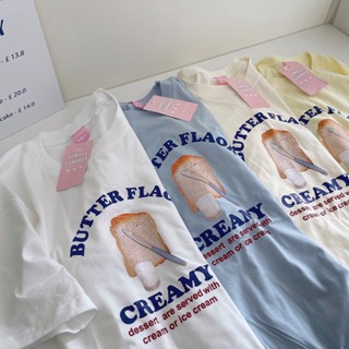 S015 เสื้อยืด oversize ผ้าคอตตอน สไตล์มินิมอล สกรีน butter flaor creamy version 2