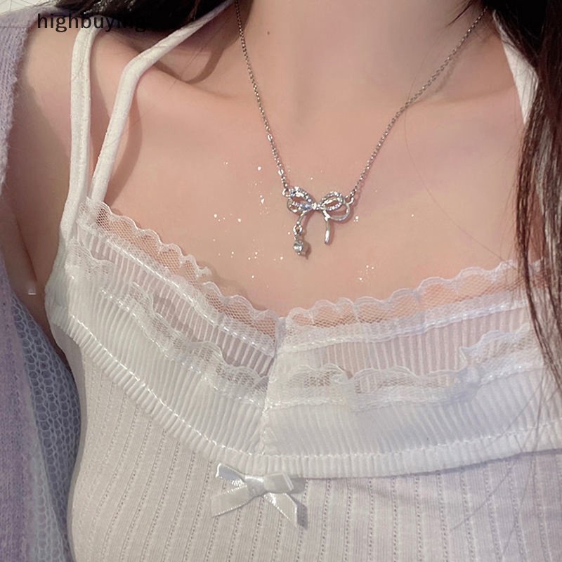 [highbuying] สร้อยคอ จี้โบว์ เพทาย ออกแบบดี หรูหรา แฟชั่นเกาหลี สําหรับผู้หญิง ปาร์ตี้ เลดี้ Accesorios สินค้าใหม่