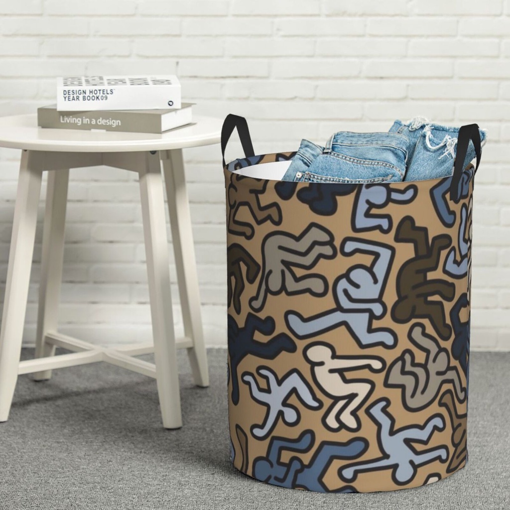 Keith Haring ตะกร้าซักผ้า พับได้ ขนาดใหญ่ กันน้ํา ตะกร้าเก็บเสื้อผ้าสกปรก ถุงเก็บของเล่นซักผ้า