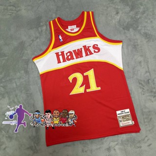 เสื้อกีฬาบาสเก็ตบอล ทีม Motion NBA Mitchellness Jersey Atlanta Hawks สําหรับผู้ชาย #เสื้อกีฬา ผ้าตาข่าย ปักลาย Dominique Wilkins 1986-87 สีแดง 21 528483