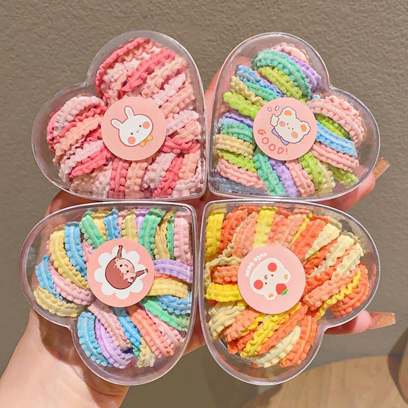 ใหม่ ยางรัดผม ลูกไม้ สีแคนดี้ พร้อมกล่องหัวใจ สําหรับเด็กผู้หญิง 50 ชิ้น