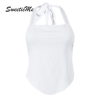 Sweeticme เสื้อกล้ามลําลอง เปิดหลัง เข้ารูป สีพื้น เซ็กซี่ แฟชั่นใหม่ สําหรับสตรี 2023