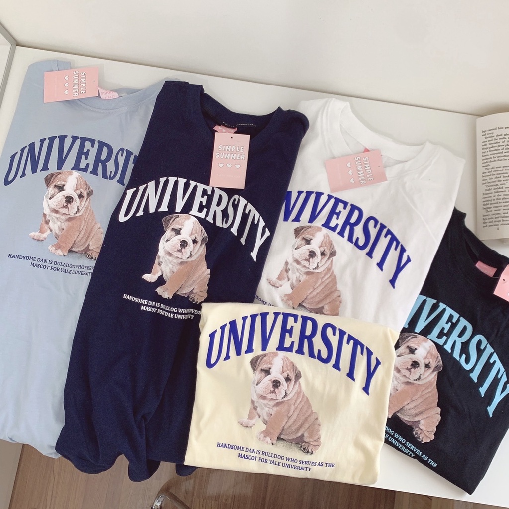 S076 เสื้อยืด oversize ผ้าคอตตอน สกรีน BULLDOG UNIVERSITY