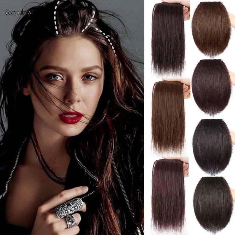 4 สี ผู้หญิง เพิ่มวอลลุ่มผม ต่อผม แฮร์พีซ ที่มองไม่เห็น สังเคราะห์ วิกผมตรง ด้านบน ด้านข้าง คลุมผม – โปรปัง
