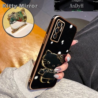 Andyh เคสโทรศัพท์มือถือแบบกระจก พับได้ ลายการ์ตูนเฮลโลคิตตี พร้อมขาตั้ง สําหรับ vivo V23E 5G V23E Y75