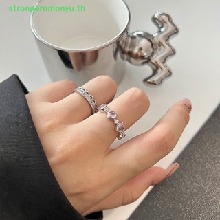 Strongaromonyu แหวนแฟชั่น รูปตาแมว สีชมพู สไตล์พังก์ โกธิค สําหรับผู้หญิง