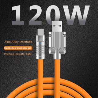 1ม. ซิลิโคนเหลว 120W 6A Type-C ชาร์จเร็วมาก สายเคเบิล USB โลหะผสมสังกะสี L สายเคเบิลข้อมูล สําหรับ Android iP