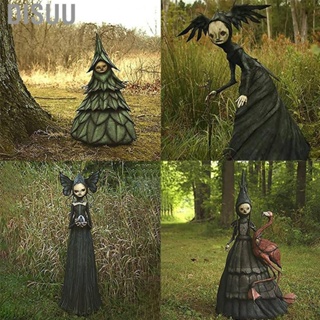 Disuu Witch Statue Ornament Glossy Resin Scary Halloween Witch Decorations for Living Room Courtyard