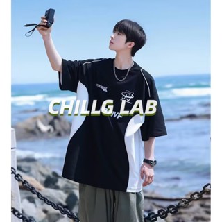 CHILLG LAB เสื้อยืดวัยรุ่นญี่ปุ่นยอดนิยมรอบคอน้ำ ins แขนสั้นแฟชั่นน้ำยี่ห้อขี้เกียจแนวโน้มมาตรฐานใหม่เสื้อยืดผู้ชายฤดูร้อน