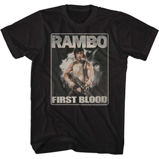 แผ่นดิน  American CLASSICS RAMBO Movie First Blood ผู้ใหญ่เสื้อยืดแขนสั้น Graphic Tee