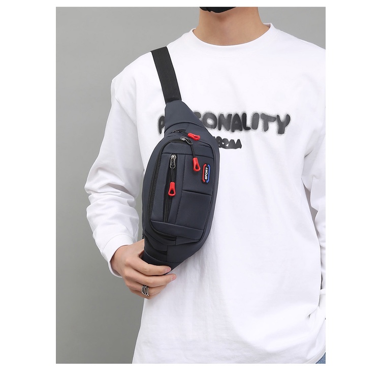 (W246)กระเป๋าคาดเอว แนวสตรีท มี4ช่องแต่งลูกเล่นซิปเท่ vgetbag
