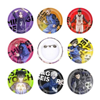 กระเป๋าเป้สะพายหลัง คอสเพลย์ ลายการ์ตูนอนิเมะ Isagi Yoichi Bachira Meguru Chigiri Seishiro Nagi Mikage Reo Pins 6 แบบ สีฟ้า สําหรับเก็บกระดุม เสื้อผ้า กระเป๋า