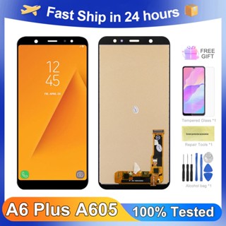 หน้าจอแสดงผล LCD ดิจิทัล A6 Plus 100% สําหรับ Samsung Galaxy A6 Plus 2018 A605 A605F