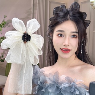 กิ๊บติดผม ผ้าตาข่าย ประดับริบบิ้น รูปดาว แบบผูกโบว์ สไตล์เกาหลี สําหรับผู้หญิง