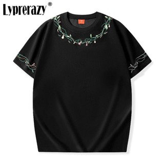 Lyprerazy เสื้อยืดแขนสั้น ผ้าฝ้าย ทรงหลวม ปักลาย สไตล์จีน แฟชั่นฤดูร้อน สําหรับผู้ชาย