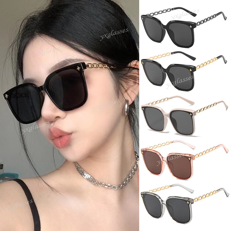 แฟชั่นเกาหลีสแควร์กรอบขนาดใหญ่แว่นตากันแดดสําหรับบุรุษและสตรีโซ่ขา Star Retro UV Protection Sun แว่นตา Shade สําหรับผู้หญิงคุณภาพสูง Sun แว่นตา