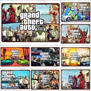 ป้ายโปสเตอร์โลหะดีบุก พิมพ์ลายเกมวิดีโอ Gta 5 Grand Theft Auto สําหรับตกแต่งผนัง ผับ บาร์