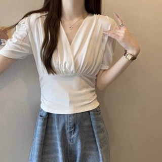 เสื้อยืดแขนสั้น คอวี ผ้าฝ้าย 40 Count 95 ระดับไฮเอนด์ สําหรับผู้หญิง ZO9R