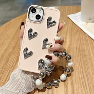 เคสโทรศัพท์มือถือ ลายหัวใจ 3D พร้อมสายโซ่คล้อง สําหรับ iPhone14 13 12 11 Pro Max 14 8 7 Plus