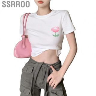 Ssrroo Floral Print T Shirt  Elegant Short Sleeve Top Casual Stylish  for Shopping Dating for Women