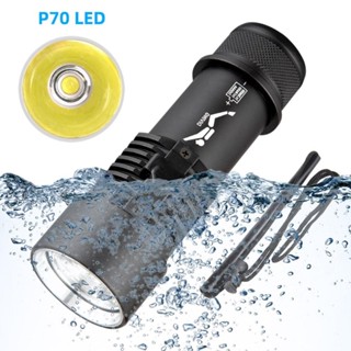 ไฟฉายดําน้ํา P70 LED อลูมิเนียมอัลลอยด์ ขนาดเล็ก 80 เมตร สีขาว เหลือง