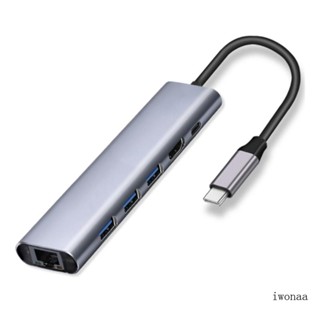 Iwo 6-in-1 Type-C Usb3 1 ฮับเชื่อมต่อการ์ดกิกะบิต 4k HD- HDMI-compat