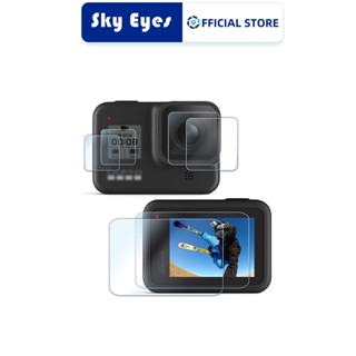 Skyeyes กระจกนิรภัยกันรอยหน้าจอ แบบบางพิเศษ และกระจกนิรภัยกันรอยเลนส์กล้อง สําหรับ GoPro Hero 8 สีดํา