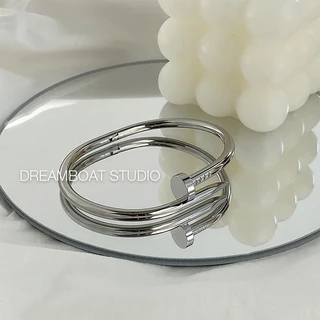 Kajia สร้อยข้อมือเหล็กไทเทเนียม ทอง 18K ไร้เพชร ไม่มีสี สําหรับตกแต่งเล็บ