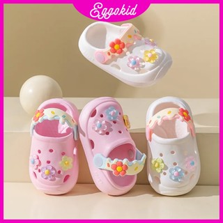 Eggokids store รองเท้าแตะ พื้นนิ่ม กันน้ํา กันลื่น ลายดอกไม้ สําหรับเด็ก