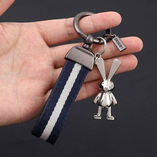 Simple Webbing Keychain Creative Personality Metal Electroplating Rabbit Pendant Car Chain Men and Women Internet Celebrity Key Ring Nc9m