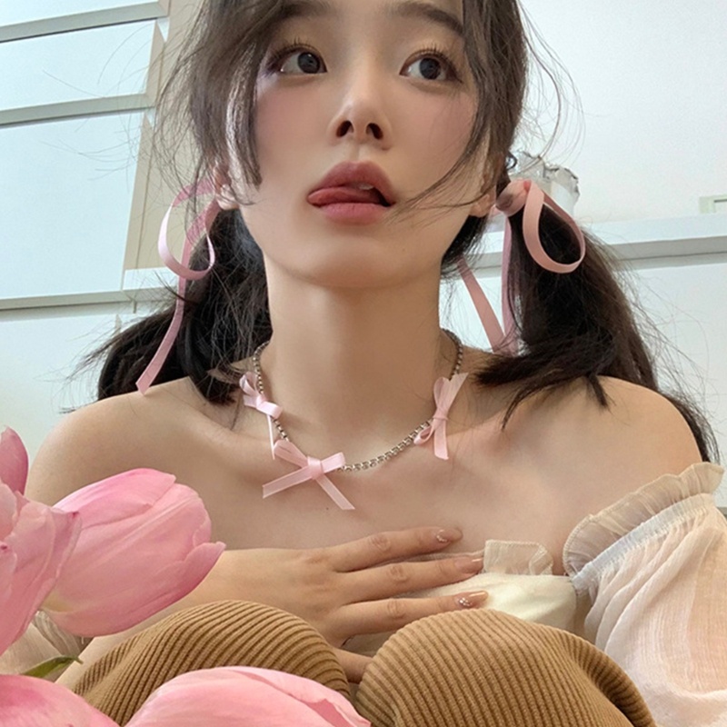 Arin สร้อยคอโชคเกอร์ ประดับลูกปัด ริบบิ้น โบว์ เพทาย สั้น เครื่องประดับแฟชั่น สําหรับผู้หญิง