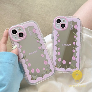 For เคสไอโฟน 14 Pro Max [Mirror Flower Pink] เคส Phone Case For iPhone 14 Pro Max Plus 13 12 11 For เคสไอโฟน11 Ins Korean Style Retro Classic Couple Shockproof Protective TPU Cover Shell