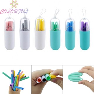 【COLORFUL】Silicone Straw 8.5*3cm Backpack Bent Drinking Foldable Portable Silicone