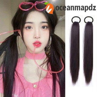 OCEANMAPDZ วิกผมหางม้า แบบยาวตรง สีน้ําตาลน่ารัก ทนความร้อน สีดํา สําหรับผู้หญิง ต่อยมวย