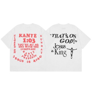 พร้อมส่ง เสื้อยืดคอกลม แขนสั้น ผ้าฝ้าย พิมพ์ลายตัวอักษร Jesus Is King สีแดง และสีดํา สไตล์ฮิปฮอป พลัสไซซ์ สําหรับผู้ชาย และผู้หญิง