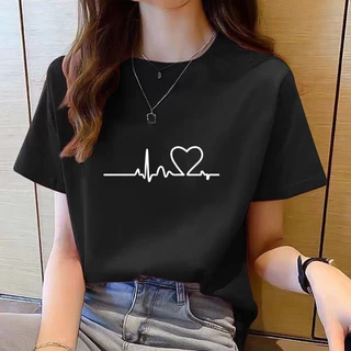เสื้อยืดแขนสั้น คอกลม ทรงหลวม สีขาว แฟชั่นฤดูร้อน สไตล์เกาหลี สําหรับผู้หญิง