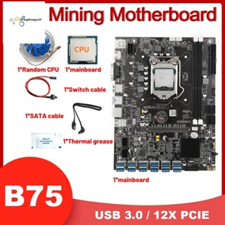 เมนบอร์ดแร่ B75 12USB BTC พัดลม จาระบีความร้อน สายเคเบิลสวิตช์ สายเคเบิล SATA 12USB3.0 เป็น PCIE LGA1155 DDR3 ช่อง MSATA