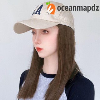 OCEANMAPDZ หมวกเบสบอล วิกผมผู้หญิงน่ารัก วิกผมสังเคราะห์ธรรมชาติ ต่อผม กลางแจ้ง หญิง หมวกสีดํา วิกผม