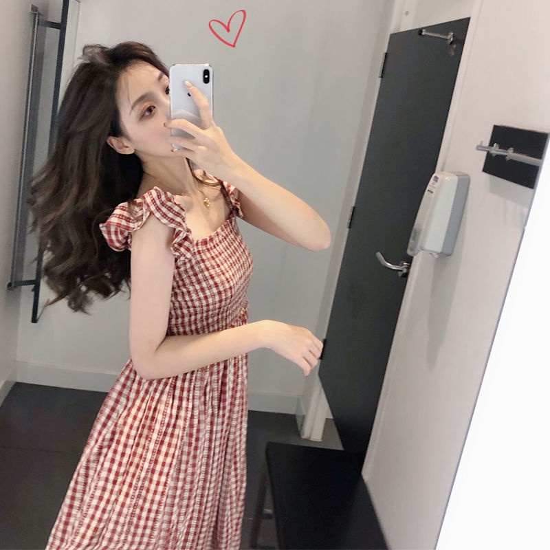 Crush～จั๊มสูท  ลายน่ารักเสื้อแขนกุดคอเสื้อทรงสี่เหลี่ยมรุ่นความยาวปานกลางจั๊มสูท  เวอร์ชั่นเกาหลีกระโปรงจีบY.00094