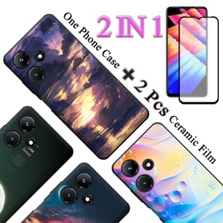 2 IN 1 Infinix Hot 30 Play X6835 เคสพิมพ์ลาย แบบนิ่ม พร้อมกระจกนิรภัยกันรอยหน้าจอเซรามิค แบบโค้ง