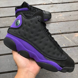 รองเท้าผ้าใบ DJ5982-015 N-i-k-e Air Jordan 13 Retro Black Court Purple AJ13 3M สไตล์บาสเก็ตบอล