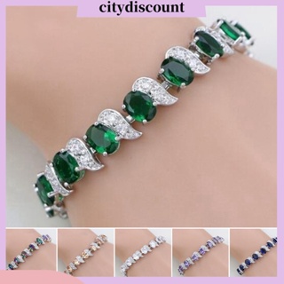 &lt;citydiscount&gt; สร้อยข้อมือ จี้ใบไม้ ประดับพลอยเทียม สีฟ้า ปรับได้ สไตล์คลาสสิก หรูหรา เครื่องประดับแฟชั่น สําหรับผู้หญิง