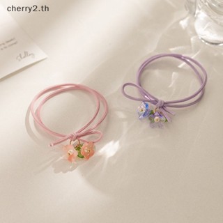 [cherry2] สร้อยข้อมือเชือกยืดหยุ่น จี้ดอกไม้ สีเขียว สีชมพู สําหรับผู้หญิง 2 ชิ้น [TH]