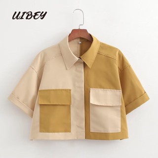 Uibey เสื้อเชิ้ต คอปก มีกระเป๋าเสื้อ อเนกประสงค์ 3364