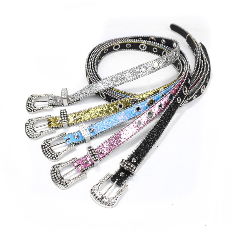 Whi Western Style Cowboy Bling Rhinestone Buckle Belt Full Sequins Belt for Adult
